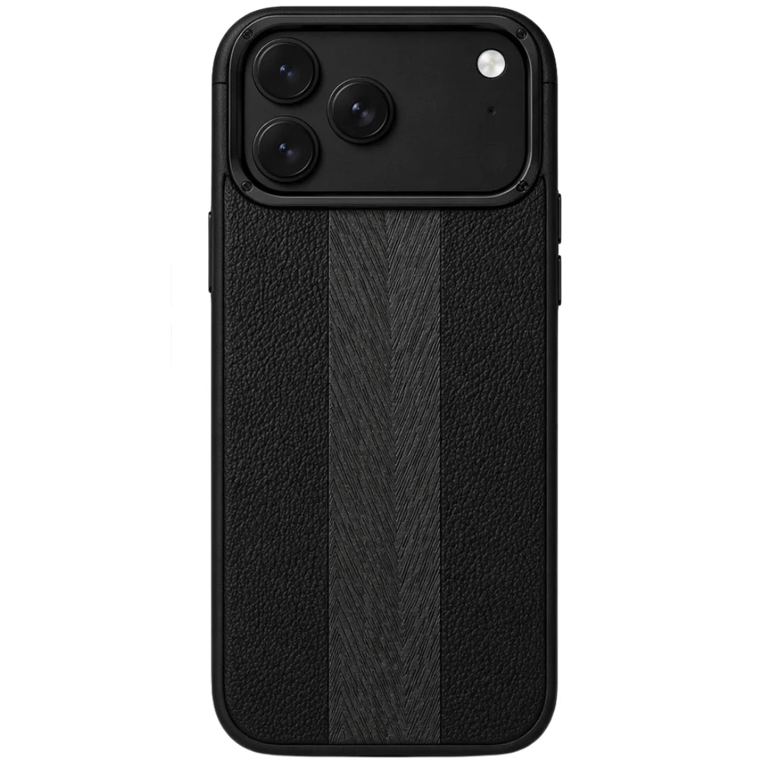 iPhone 13 / 14 / 15 / 16 / 17 Pro Max – Black Dual Texture Leather Case