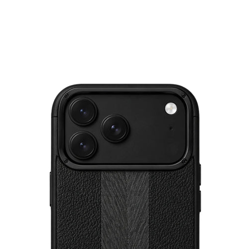 iPhone 13 / 14 / 15 / 16 / 17 Pro Max – Black Dual Texture Leather Case