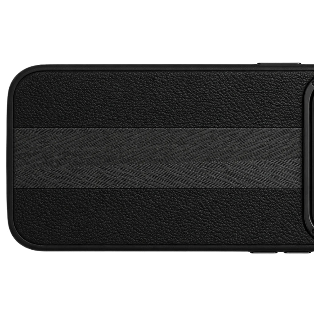 iPhone 13 / 14 / 15 / 16 / 17 Pro Max – Black Dual Texture Leather Case
