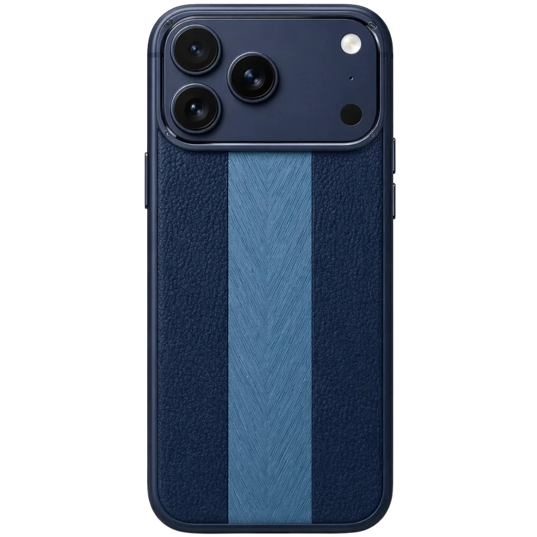 iPhone 13 / 14 / 15 / 16 / 17 Pro Max – Navy Blue Dual Texture Leather Case
