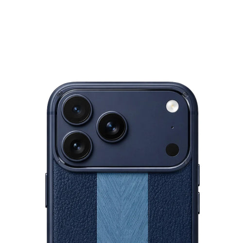 iPhone 13 / 14 / 15 / 16 / 17 Pro Max – Navy Blue Dual Texture Leather Case