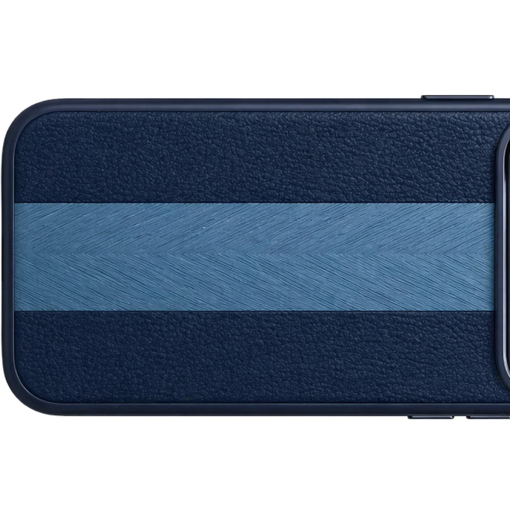 iPhone 13 / 14 / 15 / 16 / 17 Pro Max – Navy Blue Dual Texture Leather Case