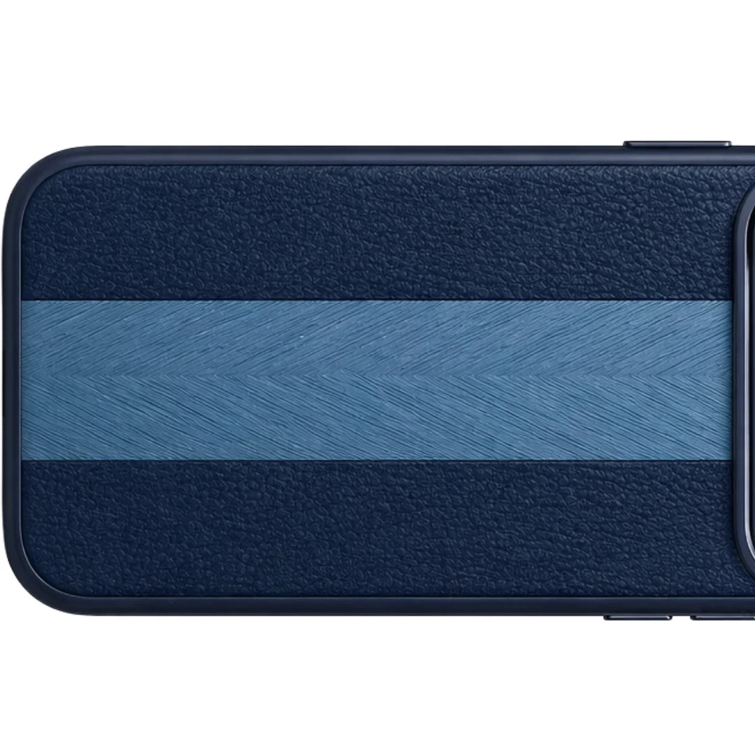 iPhone 13 / 14 / 15 / 16 / 17 Pro Max – Navy Blue Dual Texture Leather Case