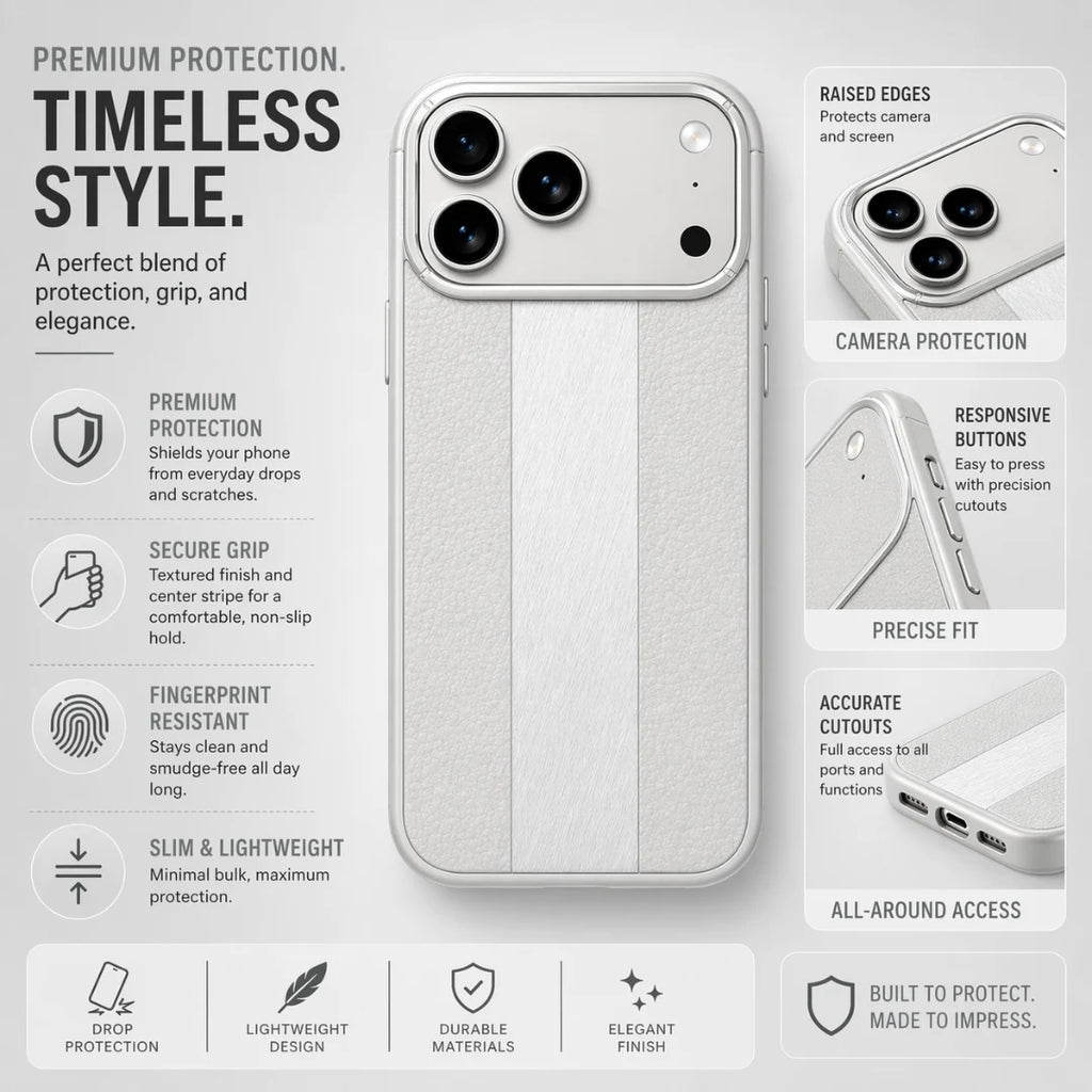 iPhone 13 / 14 / 15 / 16 / 17 Pro Max – Grey Dual Texture Leather Case