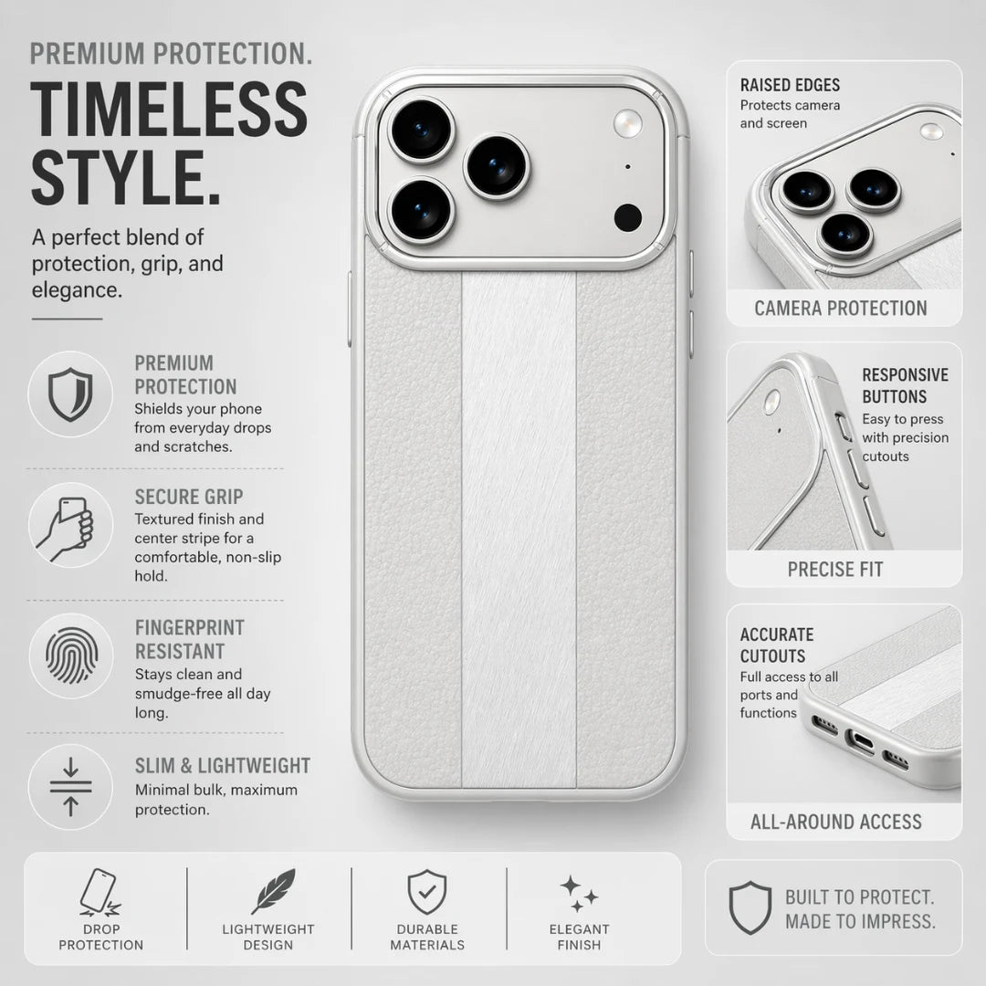 iPhone 13 / 14 / 15 / 16 / 17 Pro Max – Grey Dual Texture Leather Case