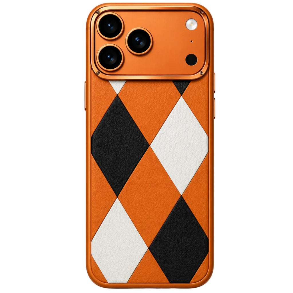 iPhone 17 Pro Max – Orange Diamond Pattern Leather Case