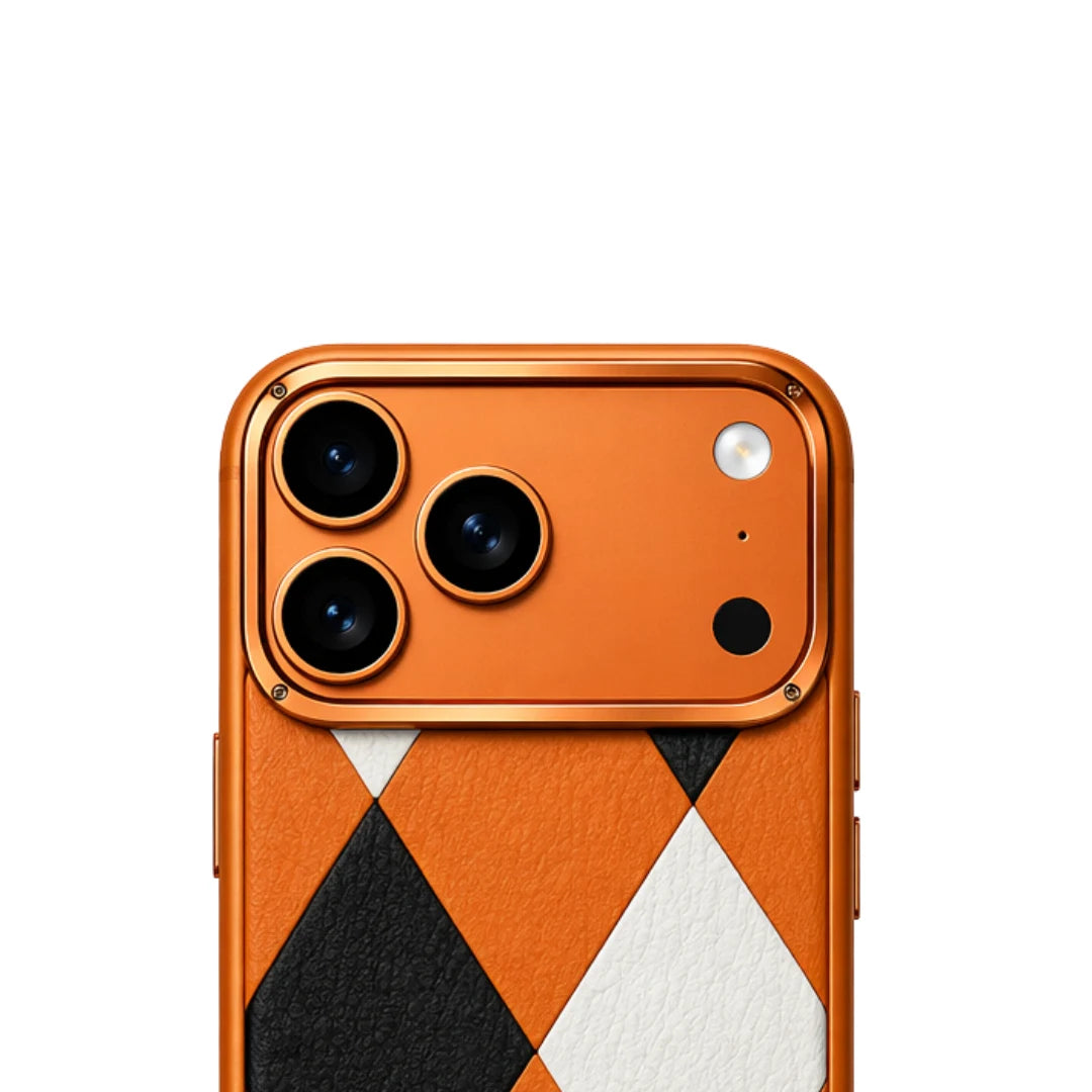 iPhone 17 Pro Max – Orange Diamond Pattern Leather Case