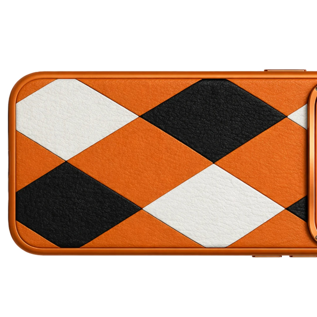 iPhone 17 Pro Max – Orange Diamond Pattern Leather Case