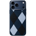 iPhone 17 Pro Max – Navy Blue Diamond Pattern Leather Case