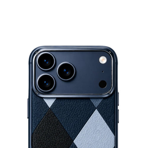 iPhone 17 Pro Max – Navy Blue Diamond Pattern Leather Case