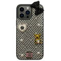 iPhone 16 Pro Max Luxury Tweed Bow Pearl Bear Case