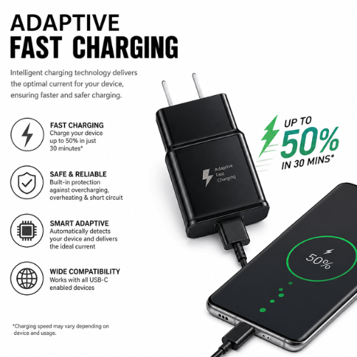 Android USB to Type-C Charger with Free Cable