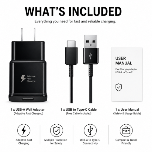 Android USB to Type-C Charger with Free Cable