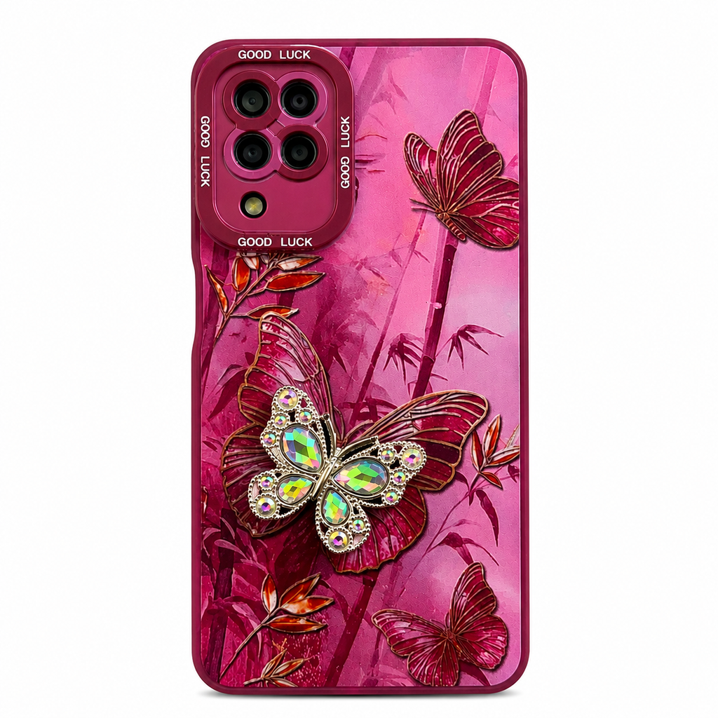 Samsung A12 Butterfly Crystal Kickstand Case – Luxury Shockproof Protective Back Cover | COMOCASES
